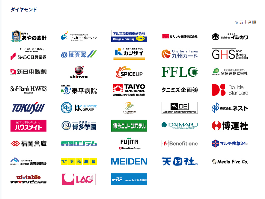 アビスパ福岡オフィシャルスポンサー（ダイヤモンド）企業一覧